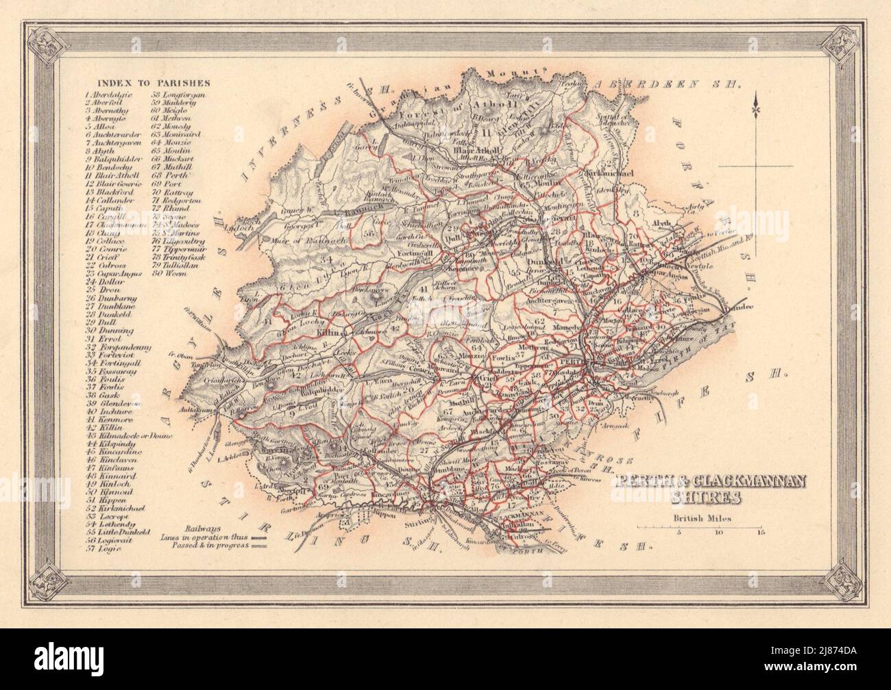 Mapa antiguo del condado de Perthshire & Clackmannanshire. FULLARTON de 1866 años Foto de stock