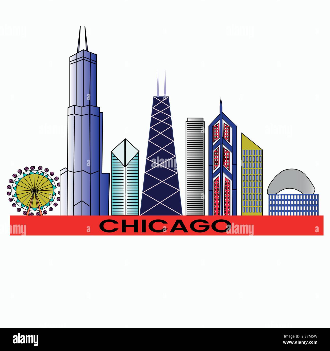 City Skyline Chicago Estados Unidos Ilustración del Vector