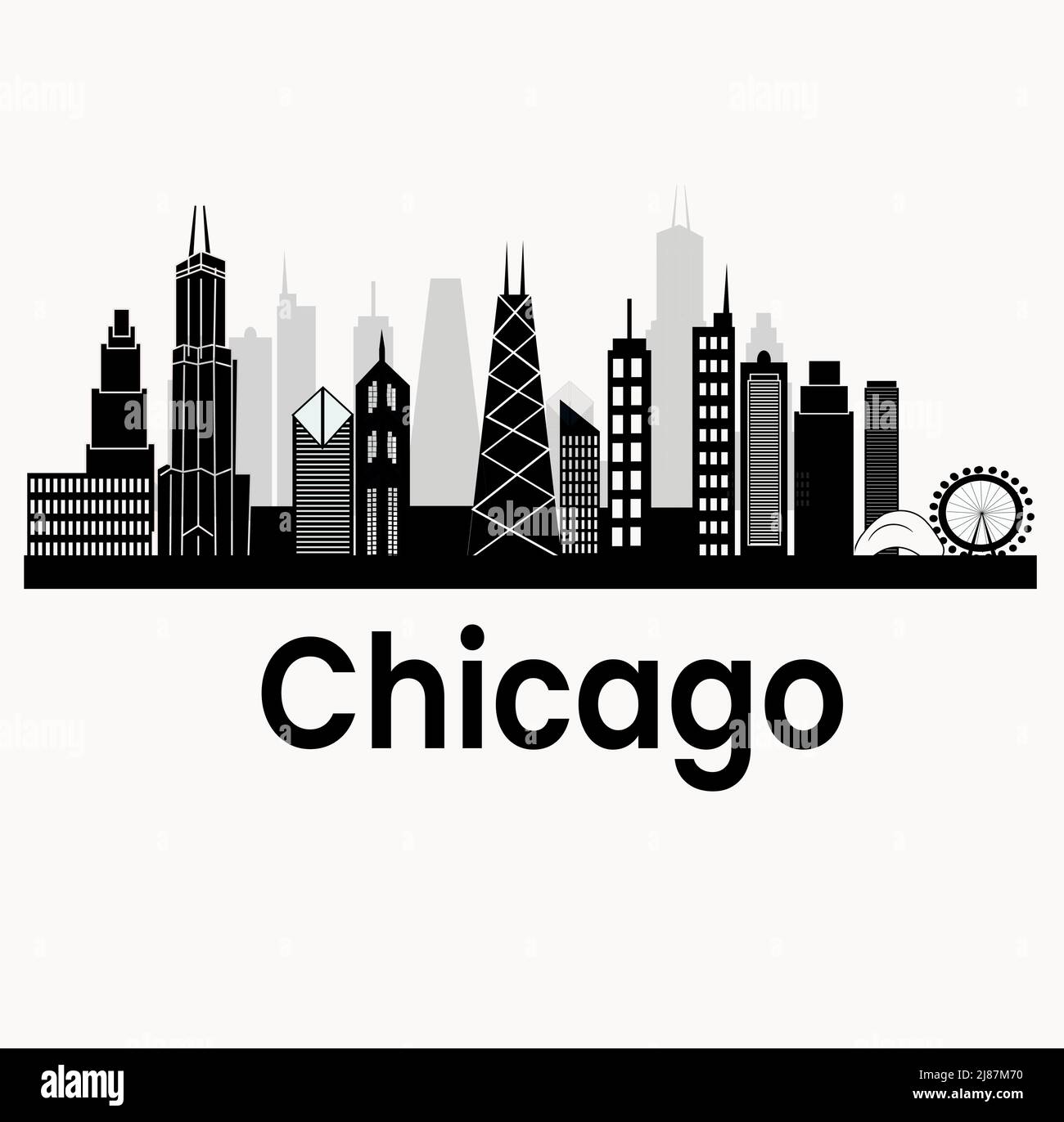 City Skyline Chicago Estados Unidos Ilustración del Vector