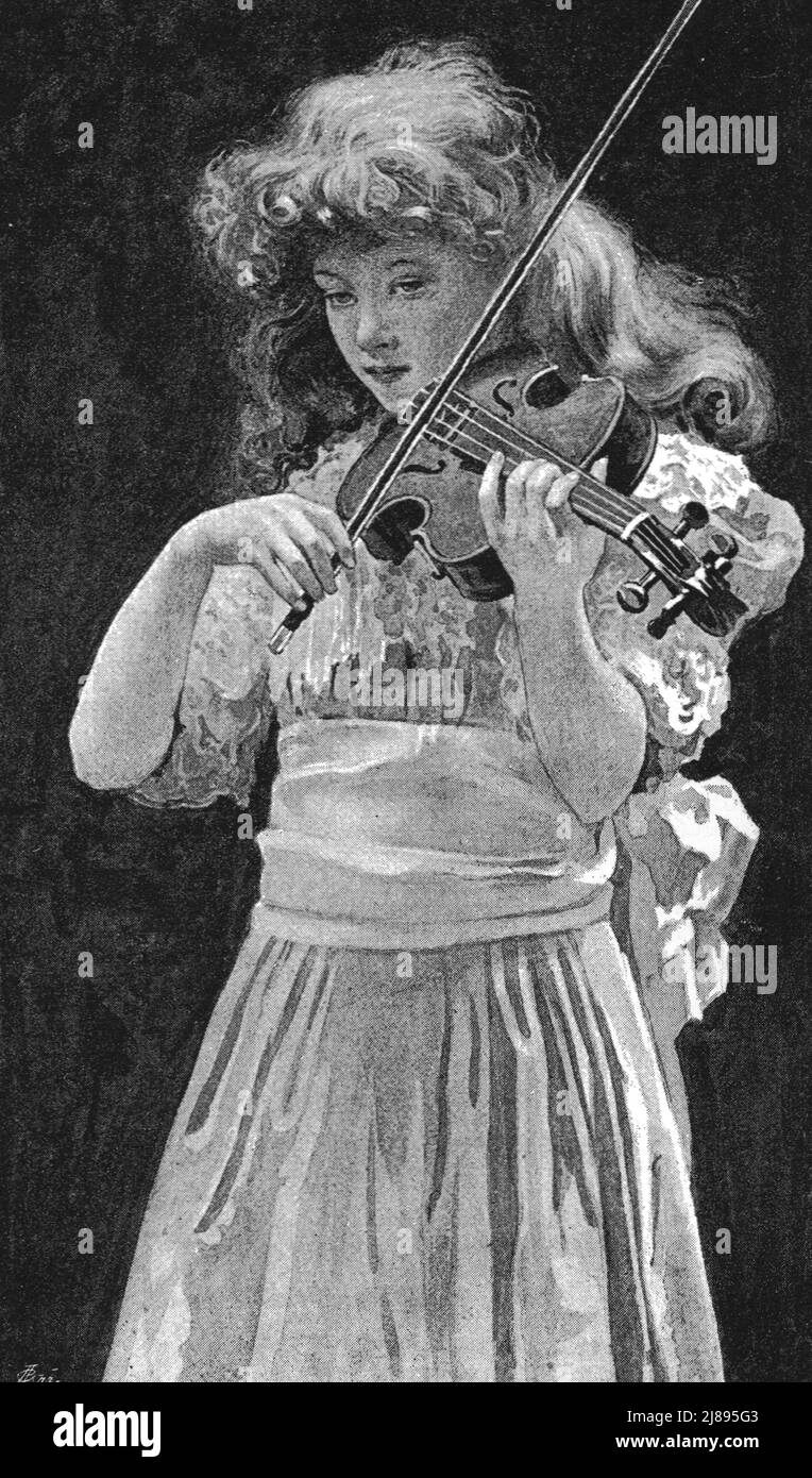 ''Fotos del año- IX, 'Un niño jugando al violín',' 1888. De, 'El gráfico. Un periódico semanal ilustrado Volume38. Julio a Diciembre, 1888'. Foto de stock