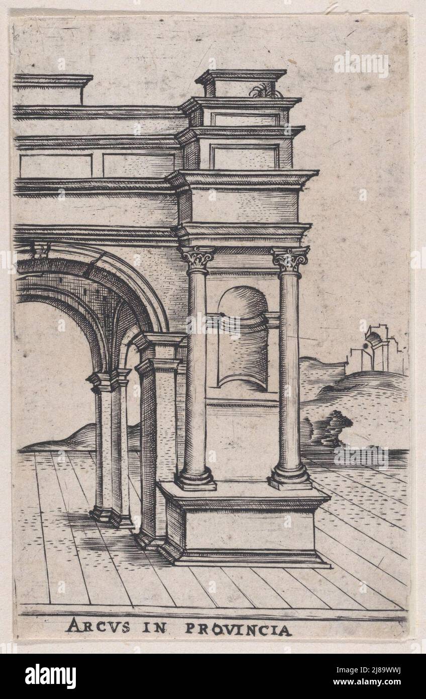 Arcus in Provincia (Vistas de antiguos templos romanos y arcos), 1535-40. Foto de stock