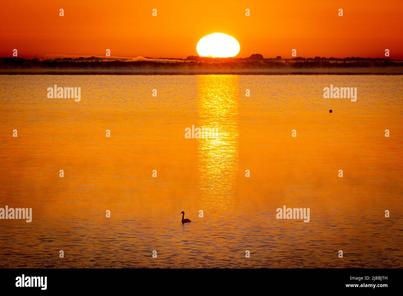 15 de mayo de 2022, Baja Sajonia, Winzlar: El sol se levanta sobre el Steinhuder Meer. Foto: Moritz Frankenberg/dpa Foto de stock