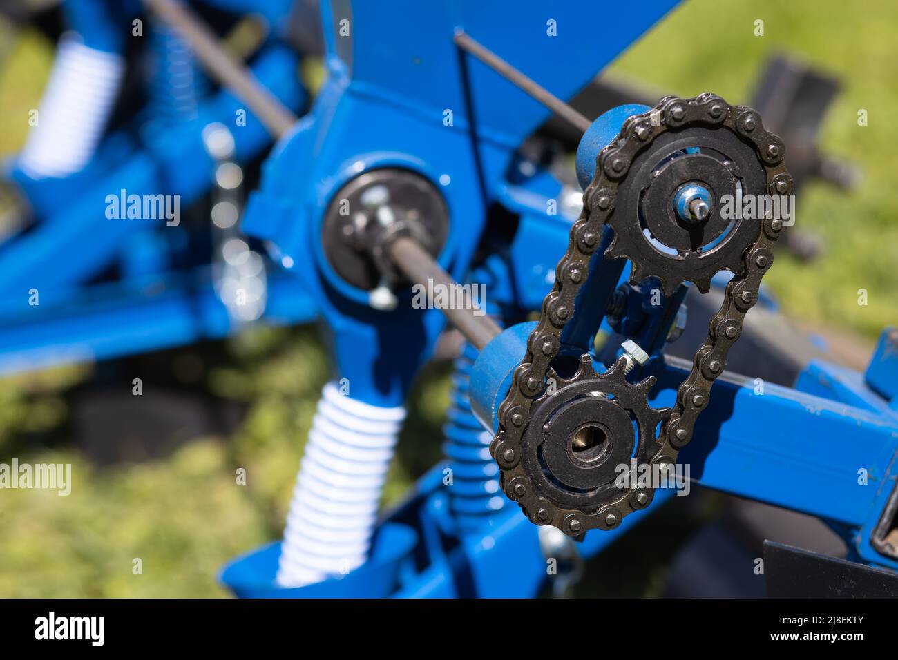 Detalles de cerca de un sembrador para la agricultura Foto de stock