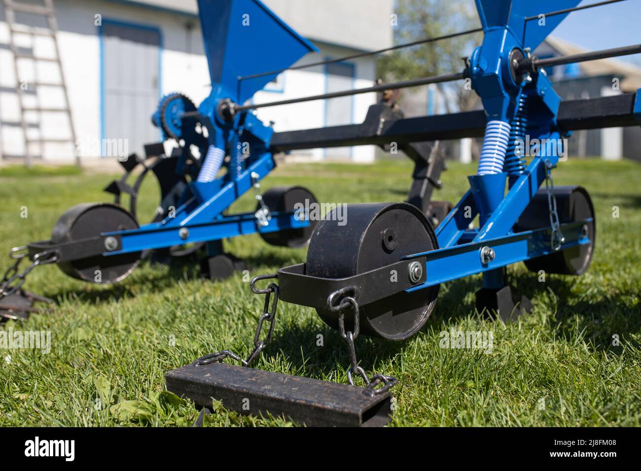 Detalles de cerca de un sembrador para la agricultura Foto de stock