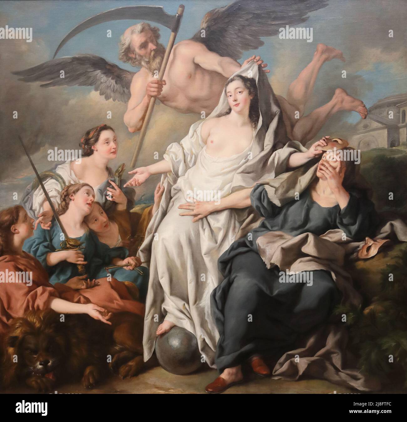 El tiempo que desvela la verdad por el pintor francés Jean-Francois detroy en la National Gallery, Londres, Reino Unido Foto de stock