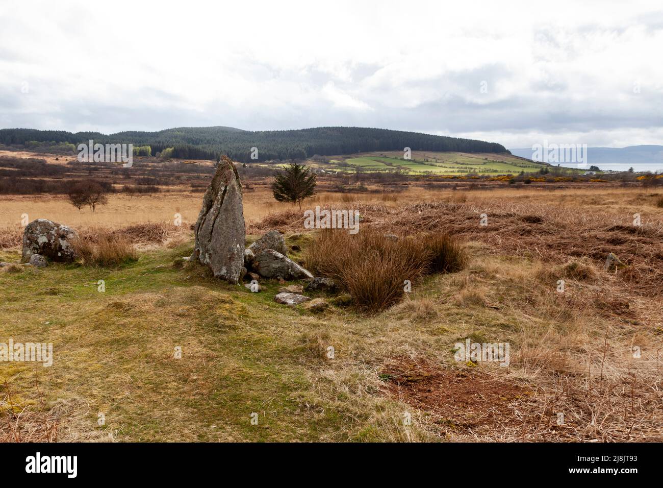Machrie Moor Stones y círculos de piedra en pie, Isla de Arran, Escocia - se cree que hasta la fecha hasta finales del Neolítico a principios de la Edad de Bronce Foto de stock