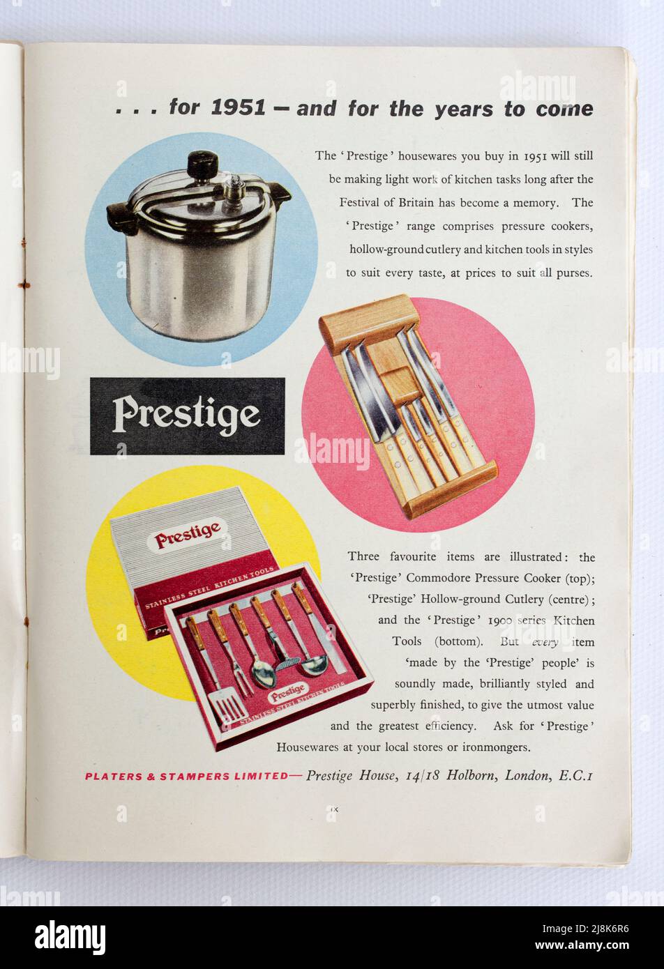 Viejo 1950s Publicidad británica para los bienes domésticos del prestigio Foto de stock