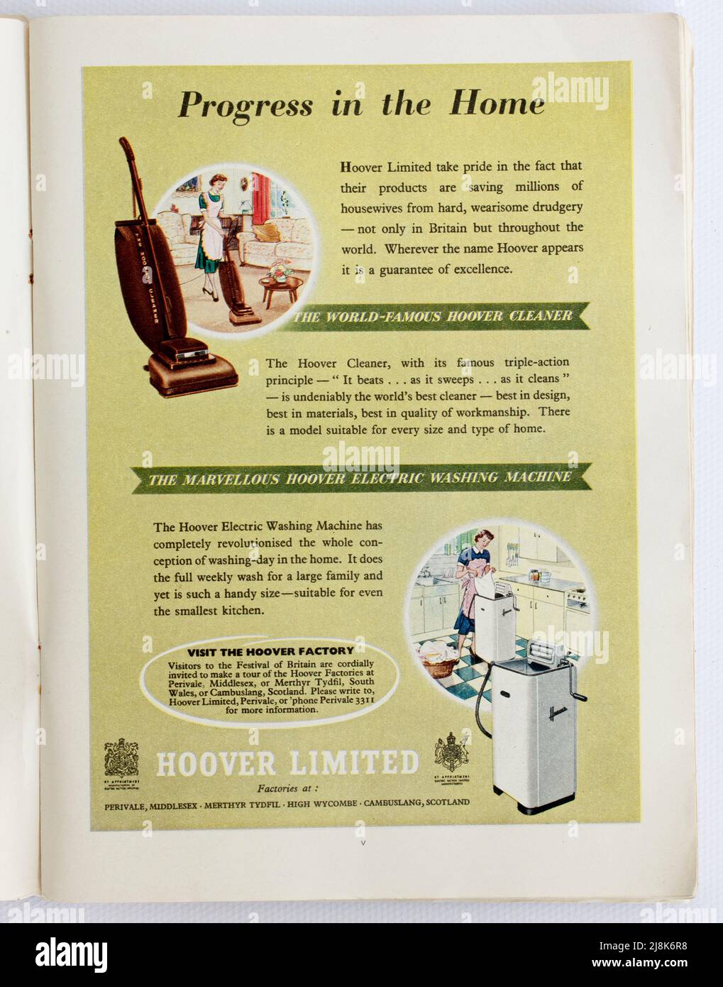 La vieja publicidad británica de 1950s para Hoover Limited Foto de stock