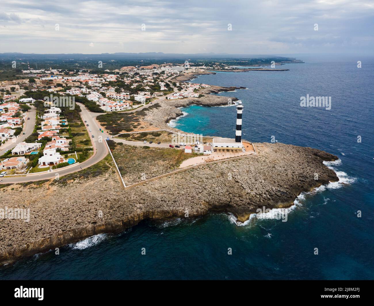 Vista aérea de Far d'Artrutx en Menorca, España. Foto de stock