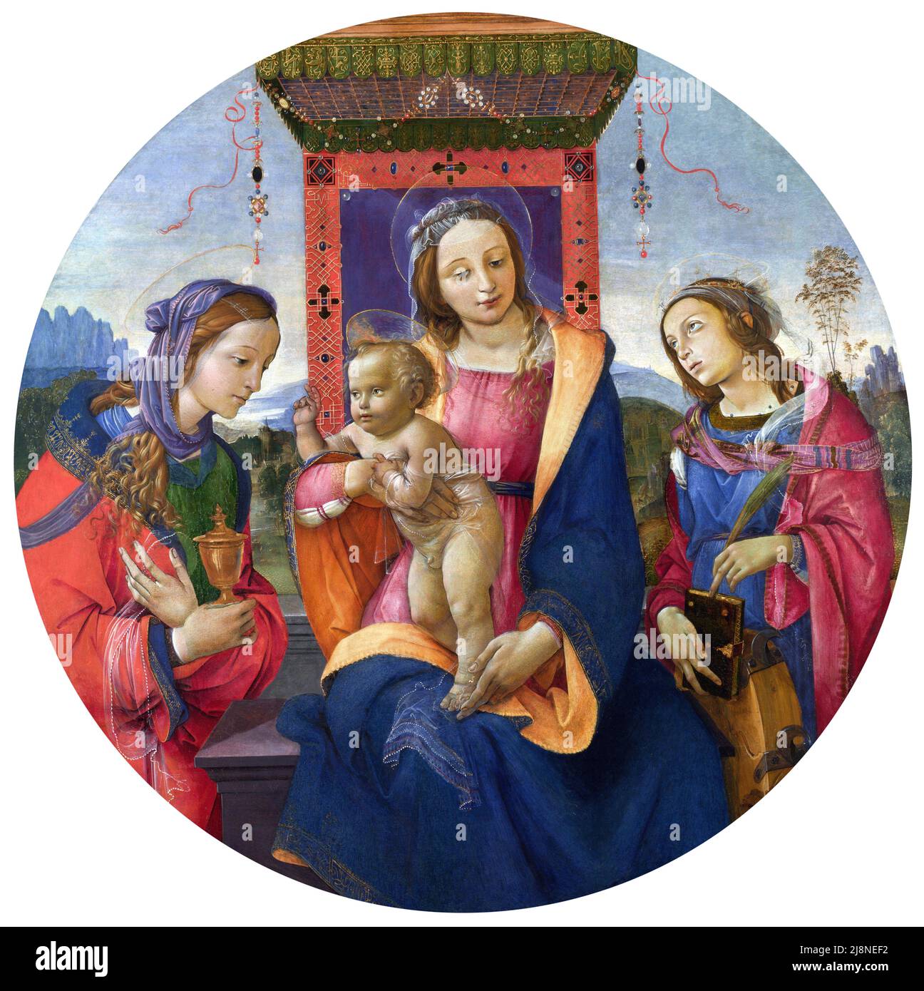 La Virgen y el Niño con la Magdalena y Santa Catalina de Alejandría por Raffaellino del Garbo (c.1470-1524), tempera sobre lienzo transferido de madera, c. 1510 Foto de stock