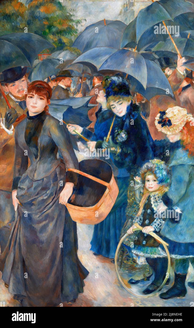 Las sombrillas de Pierre Auguste Renoir (1841-1919), óleo sobre lienzo, c. 1881-86 Foto de stock