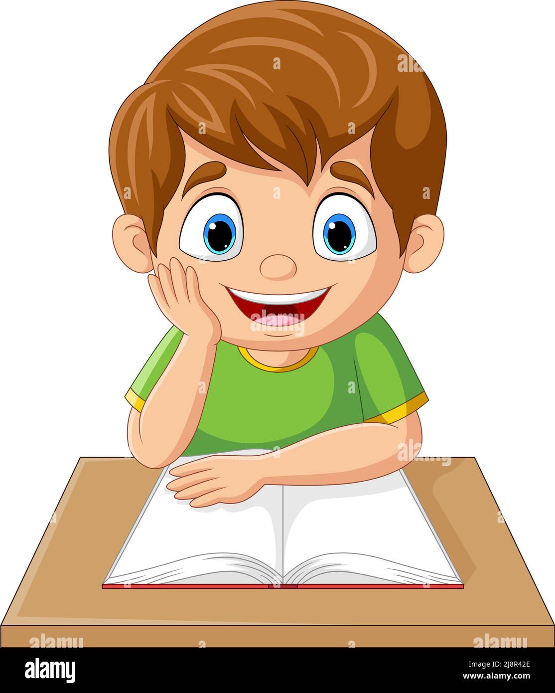 Niño pequeño de dibujos animados estudiando en el escritorio Imagen Vector  de stock - Alamy