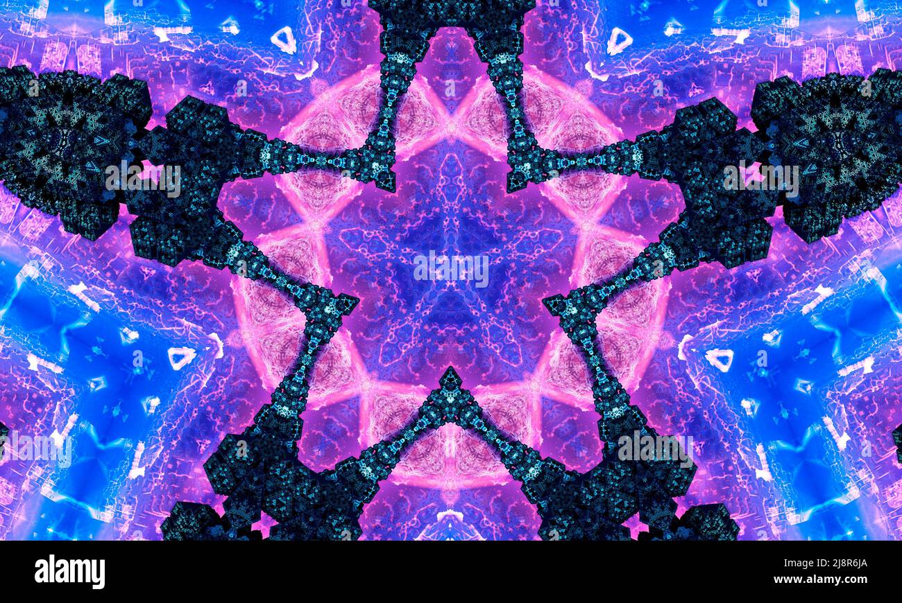 Papel tapiz de Caleidoscopio Blanco Púrpura y Estrella Indigo. Foto de stock