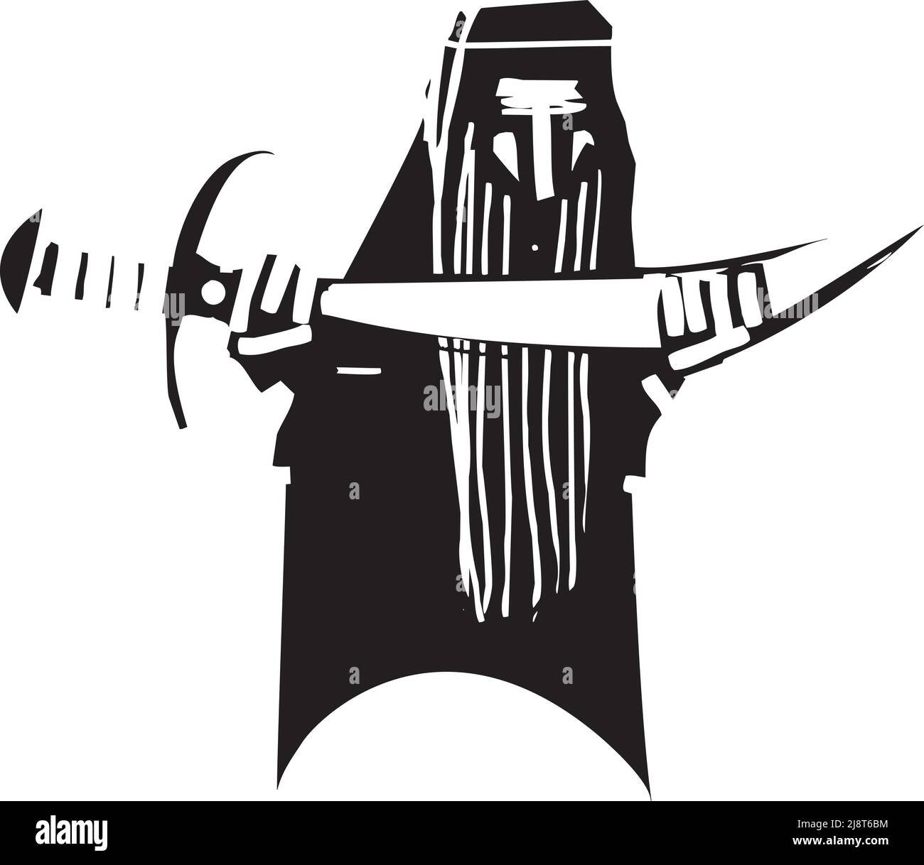 Enana mítica de estilo expresionista medio oriental con espada scimititar Ilustración del Vector