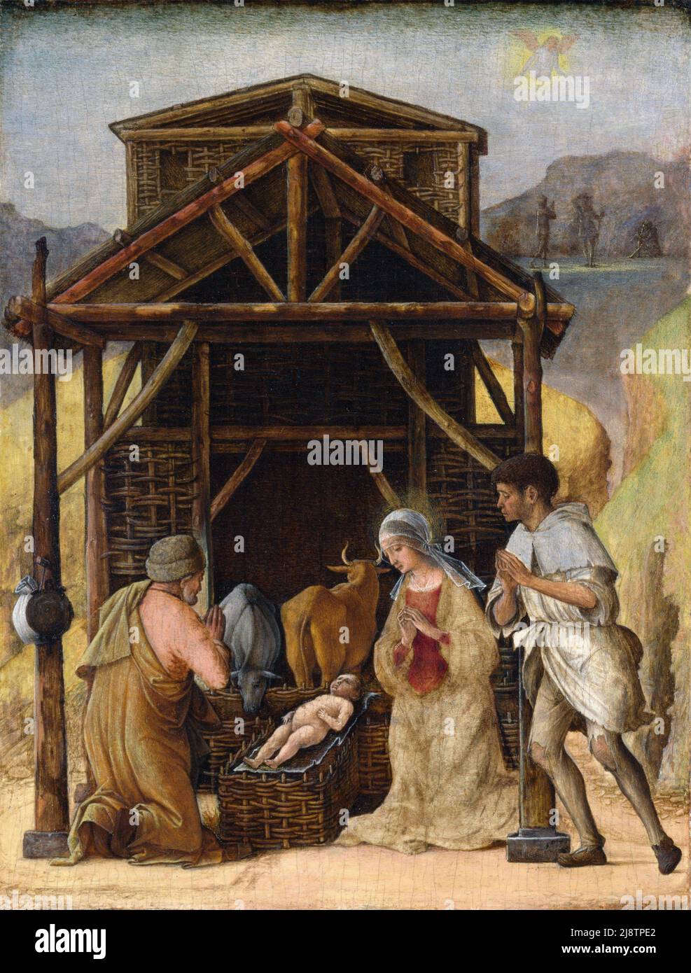 La Adoración de los Pastores por el artista italiano del Renacimiento temprano, Ercole de' Roberti (c. 1451-1496), temperatura sobre madera, c. 1490 Foto de stock