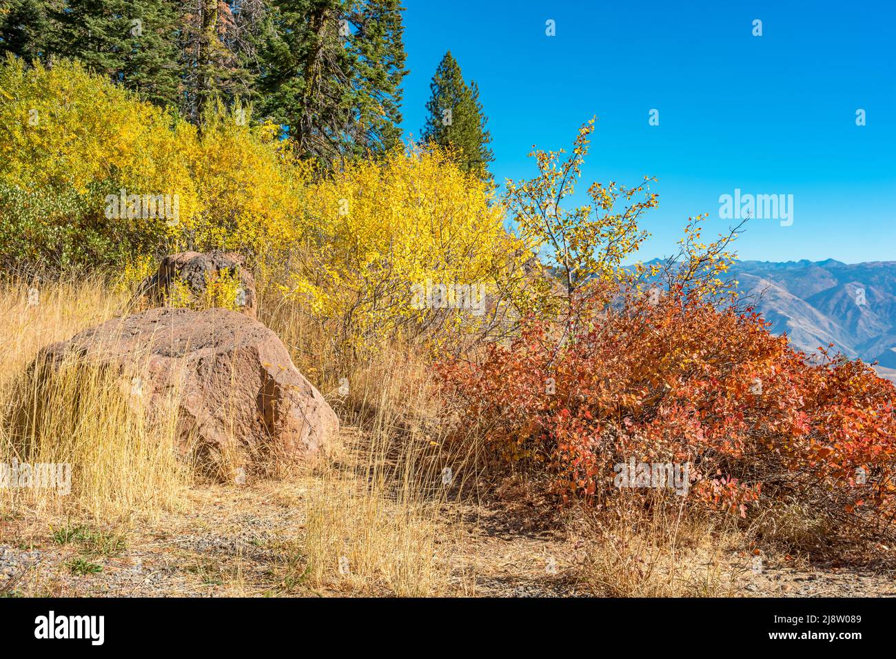 Paisaje en el Cañón Hells en Oregon USA en un soleado día de otoño. Foto de stock