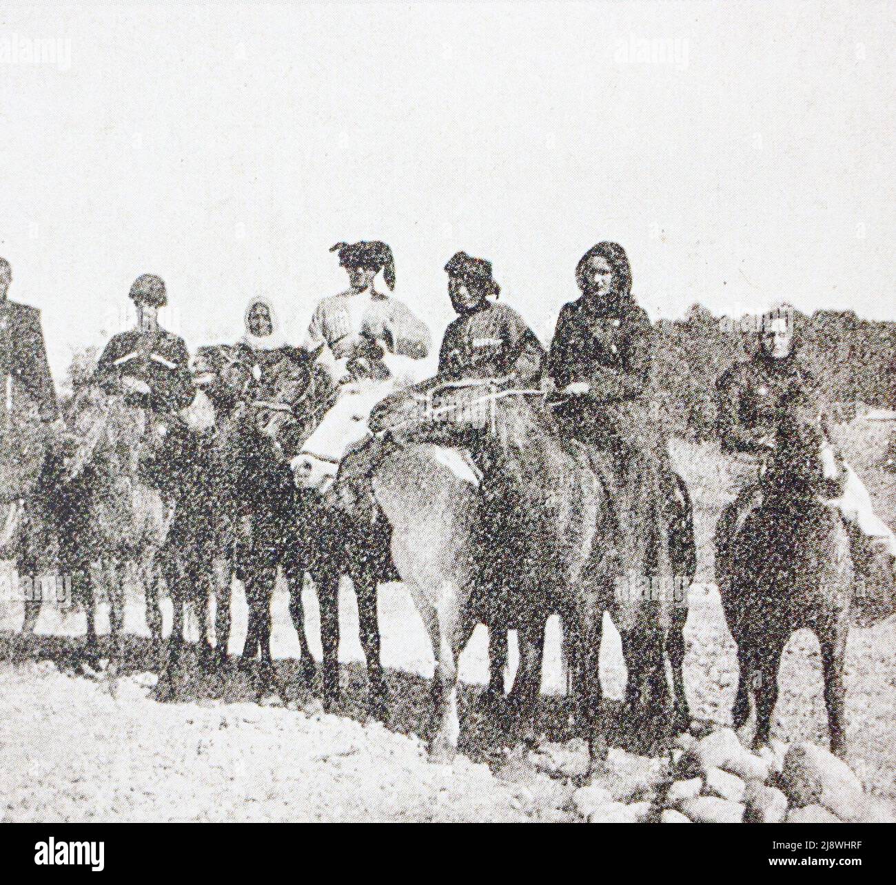 Grupo abjasio de jinetes. Foto de principios del siglo 20th. Foto de stock