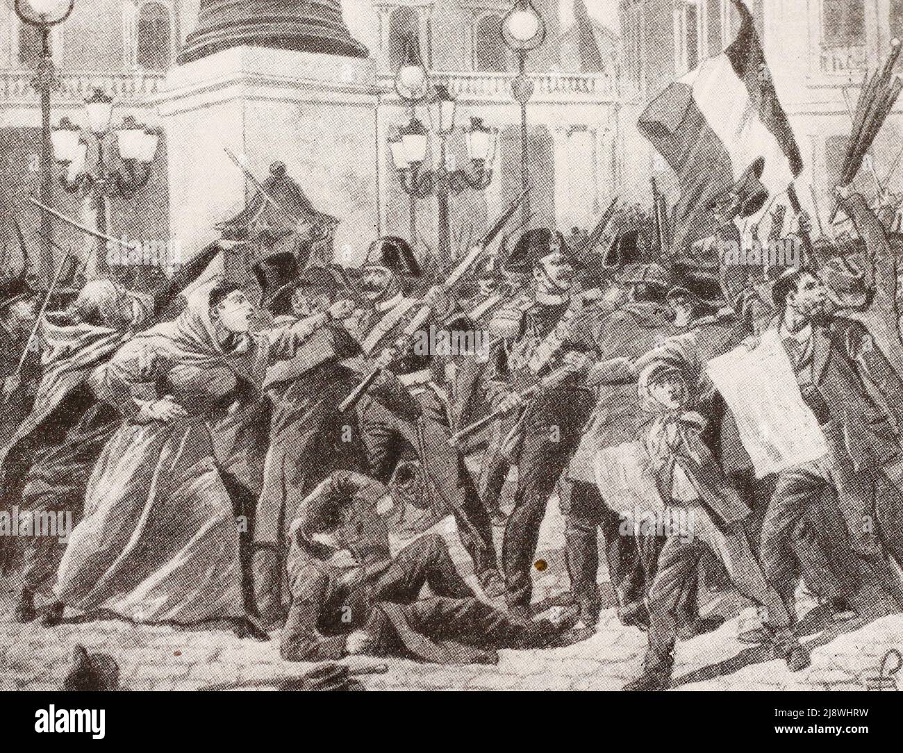 Manifestación contra la guerra en Piazza Column en Roma. Grabado de 1896. Foto de stock