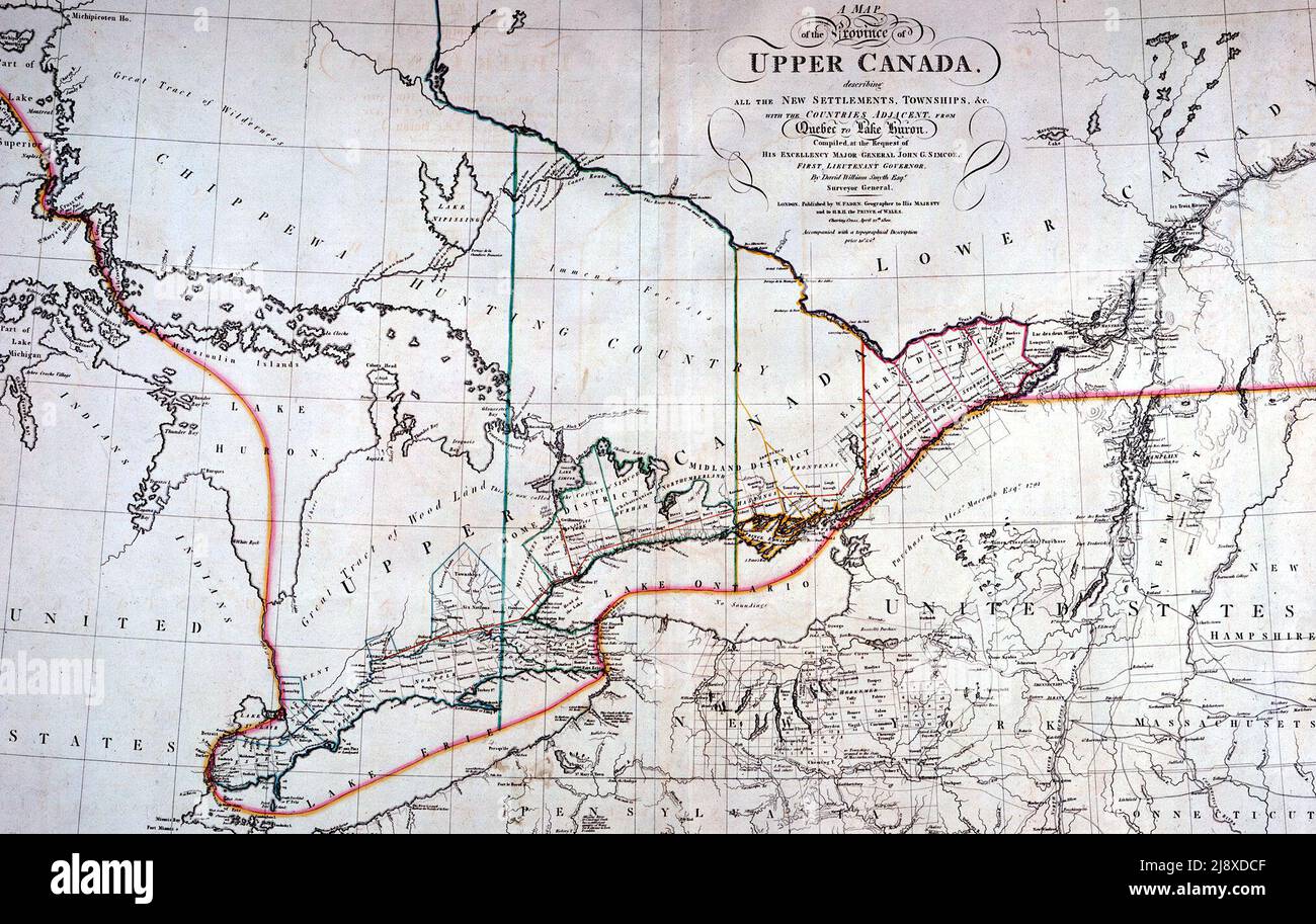 Mapa del Alto Canadá ca. 1800 Foto de stock