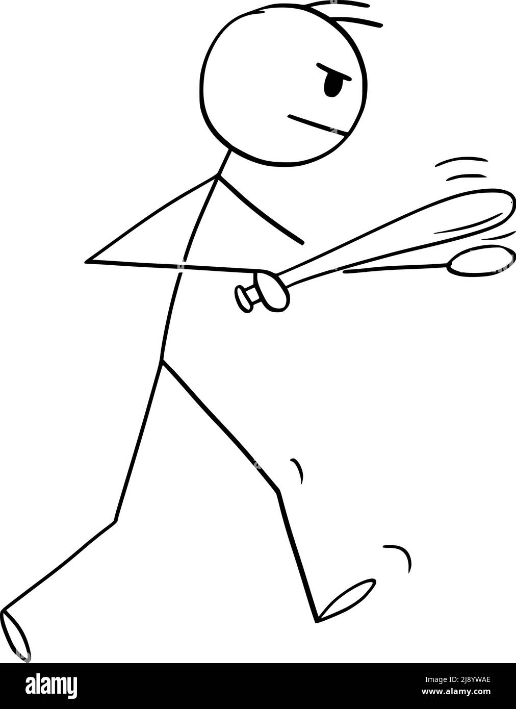 Persona agresiva con Baton o Bat va a luchar, Vector Cartoon Stick Ilustración de la figura Ilustración del Vector