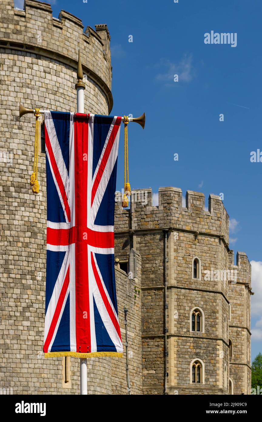 Bandera de Union Jack fuera del Castillo de Windsor Foto de stock