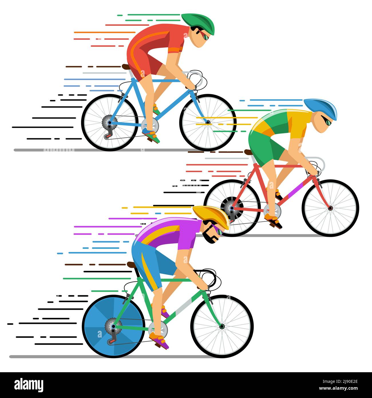 Ciclistas carreras de bicicletas. Personajes estilo de diseño plano.  Ciclismo, competición, ilustración vectorial Imagen Vector de stock - Alamy