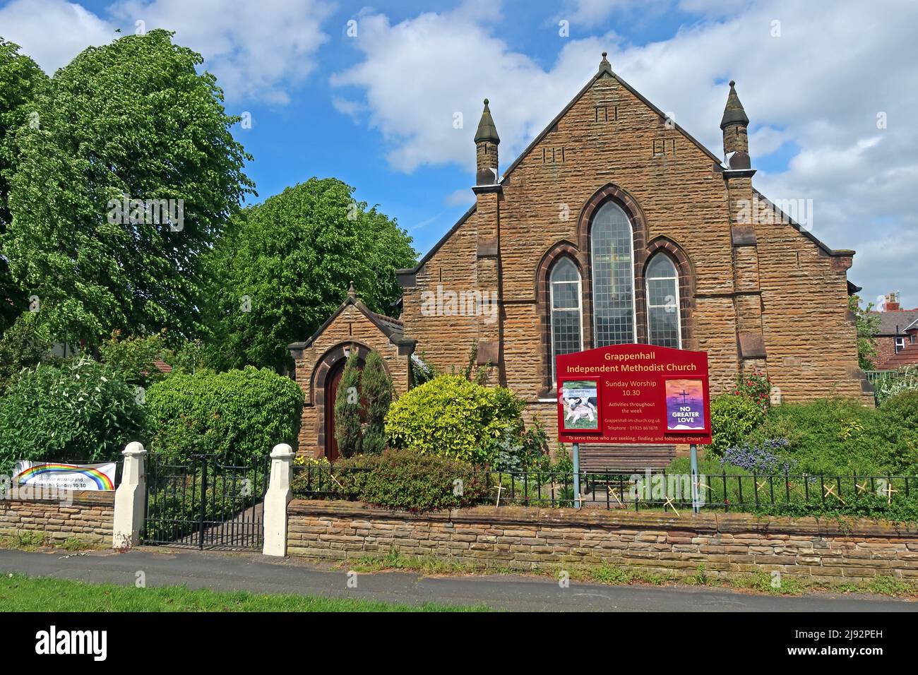 Iglesia Metodista Independiente de Grappenhall, 1 Barton Ave, Grappenhall, Warrington, Cheshire, INGLATERRA, REINO UNIDO, WA4 2LE Foto de stock