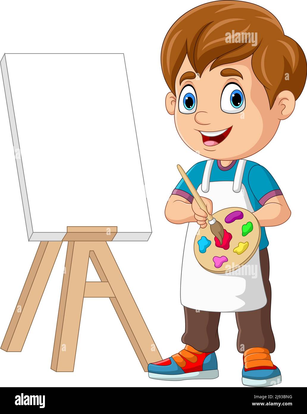Imagen a color del caballete de dibujos animados con dibujo infantil sobre  fondo blanco. Ilustración vectorial para niños . Vector de Stock de  ©Oleon17 321287192