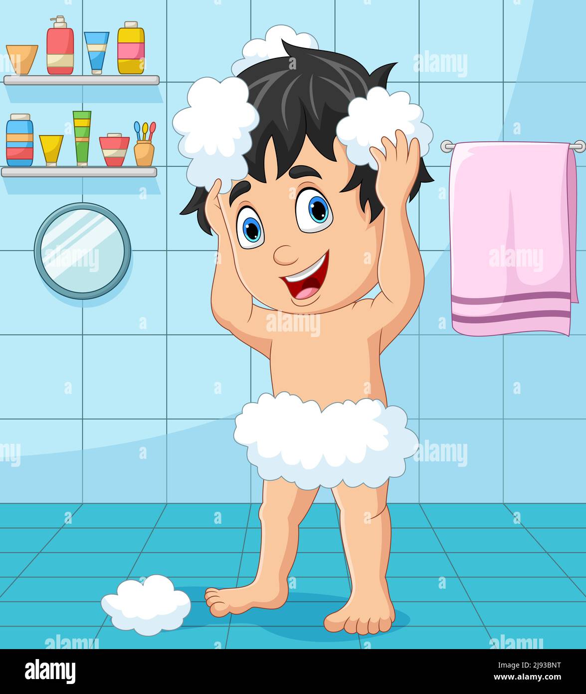 Niño de dibujos animados tomando un baño Imagen Vector de stock - Alamy