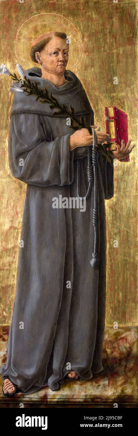 San Antonio de Padua por el pintor renacentista croata Giorgio Schiavone, (1433/1436-1504), tempera sobre madera, c. 1456-61 Foto de stock