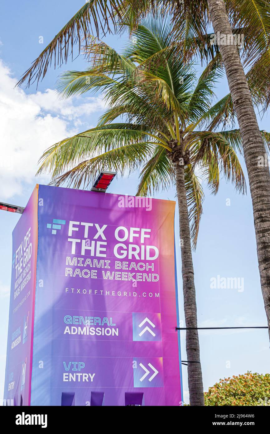 Miami Beach Florida, evento de FTX Off the Grid, fin de semana de carreras Grand Prix Formula One 1 F1, evento sin carreras, señal de entrada Foto de stock