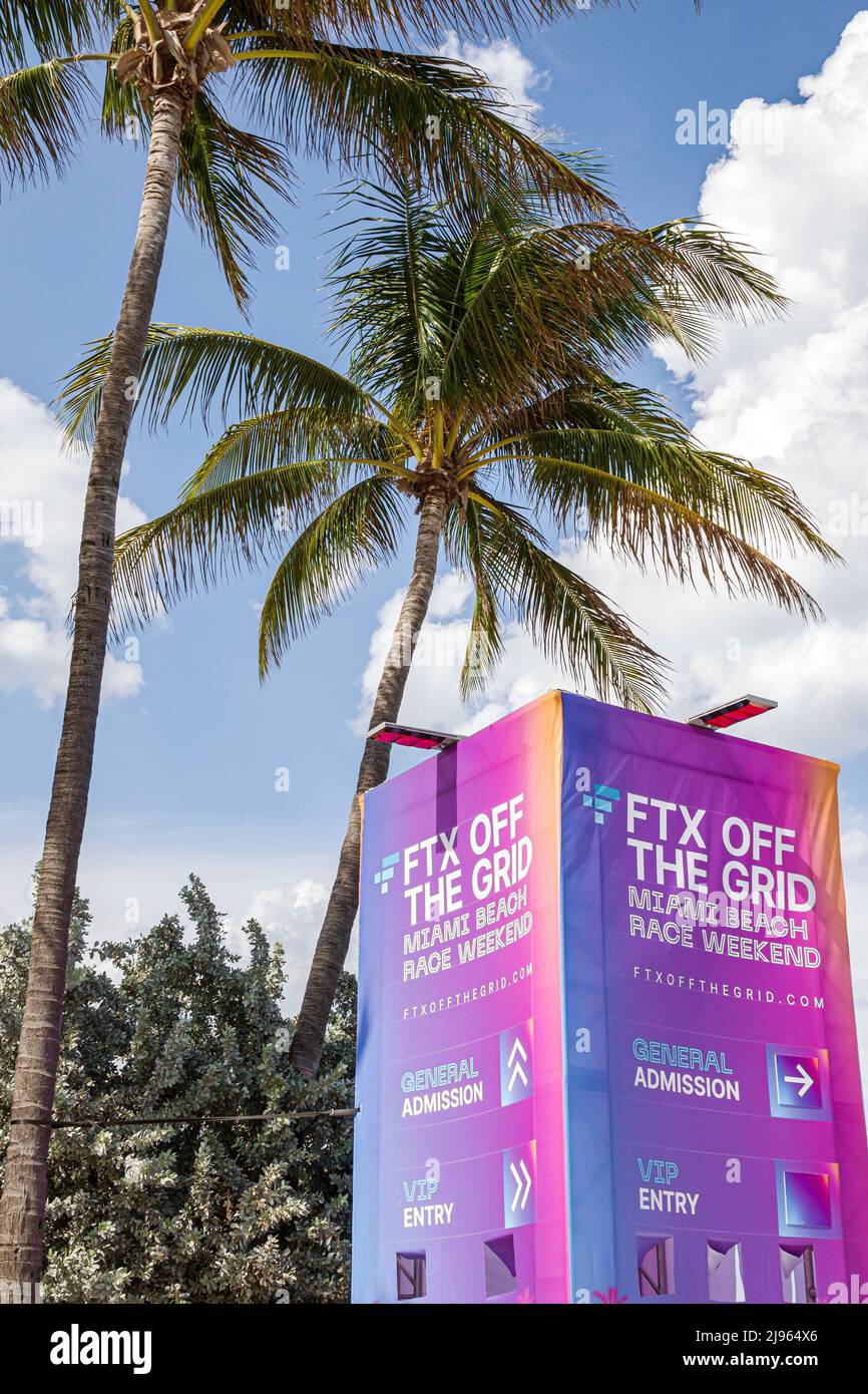 Miami Beach Florida, evento de FTX Off the Grid, fin de semana de carreras Grand Prix Formula One 1 F1, evento sin carreras, señal de entrada Foto de stock