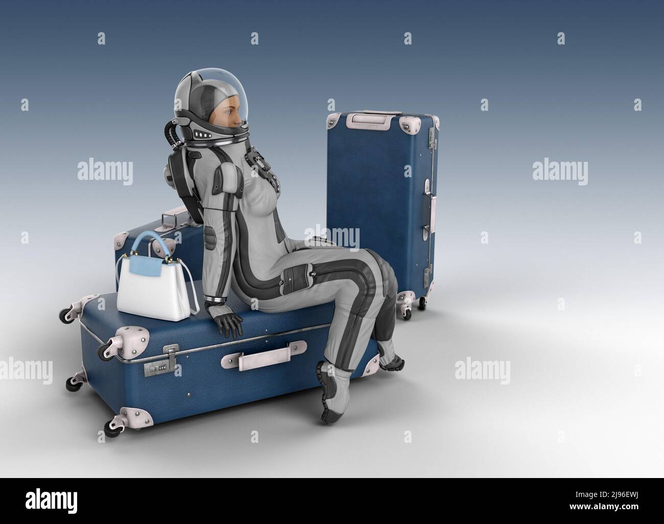 Astronauta esperando la salida al espacio, ilustración Foto de stock