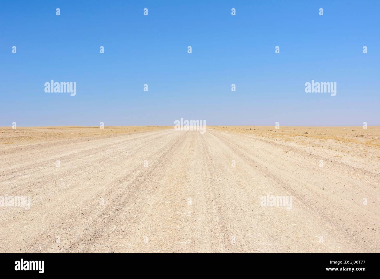 Vista del paisaje de los horizontes interminables vistos mientras conducía la carretera namibiana C14 desde Solitaire hasta Walvis Bay, Namibia, Suroeste de África Foto de stock