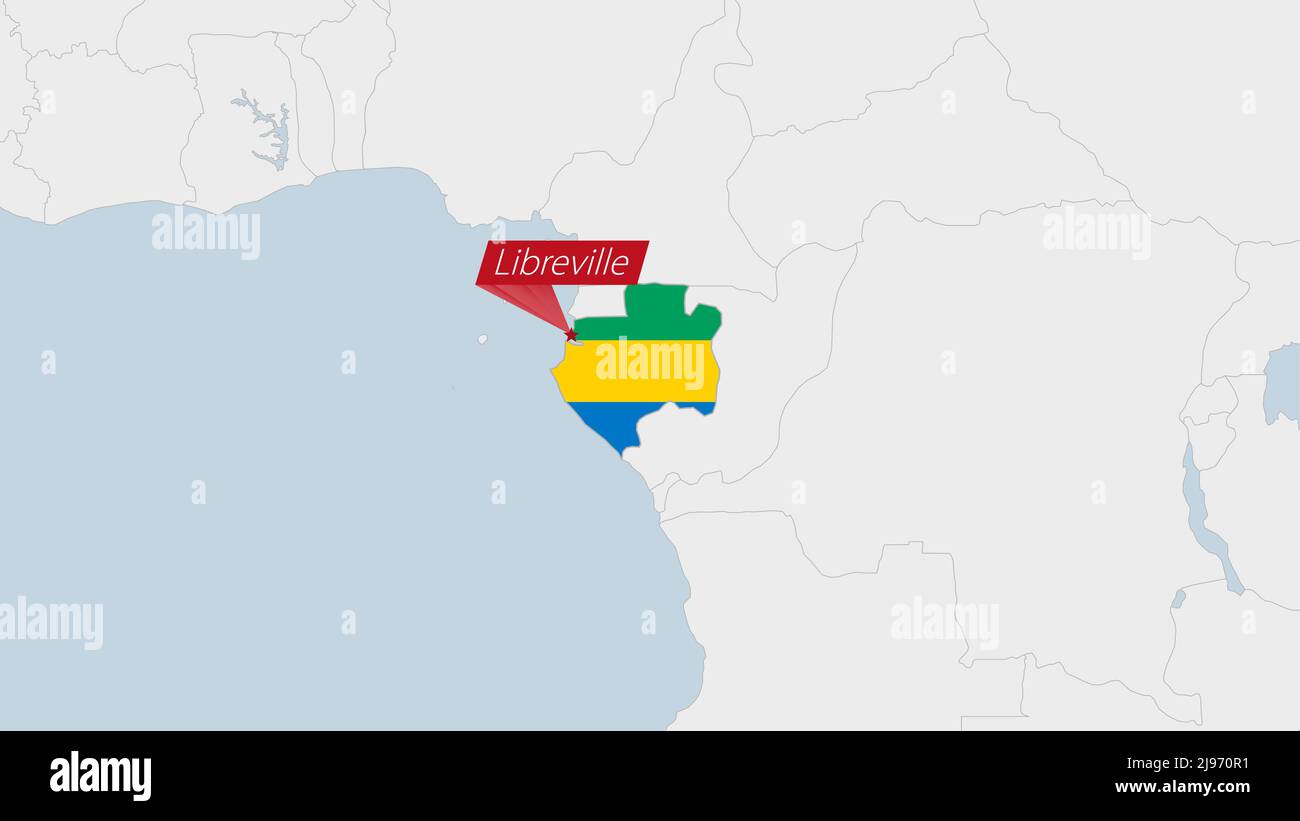 Mapa De Gabón Resaltado En Colores De La Bandera De Gabón Y Pin De La