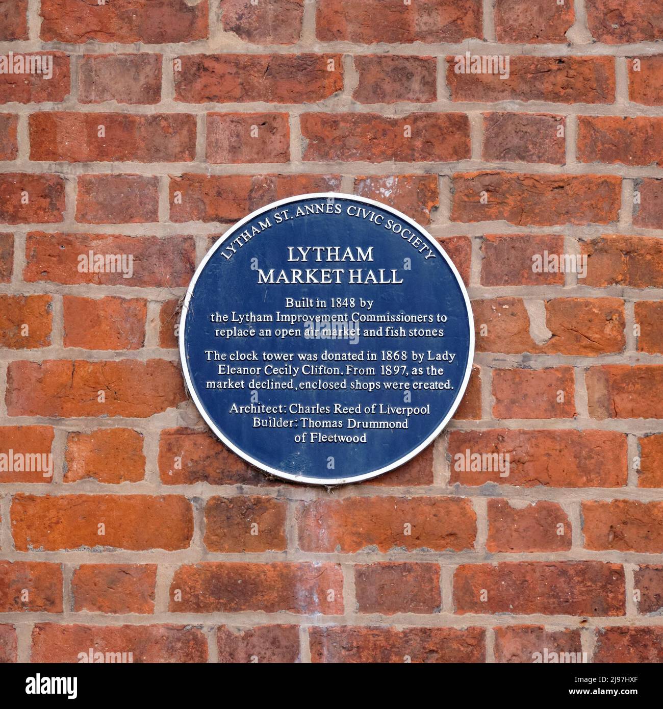 Placa azul Lytham Market Hall Foto de stock