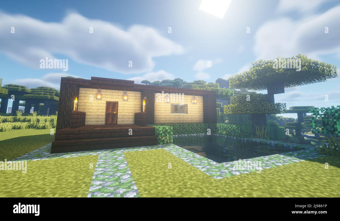 Juego de Minecraft – Mayo 21 2022: Muestra de Casa de madera simple en  Minecraft Juego 3D ilustración. Editorial Fotografía de stock - Alamy