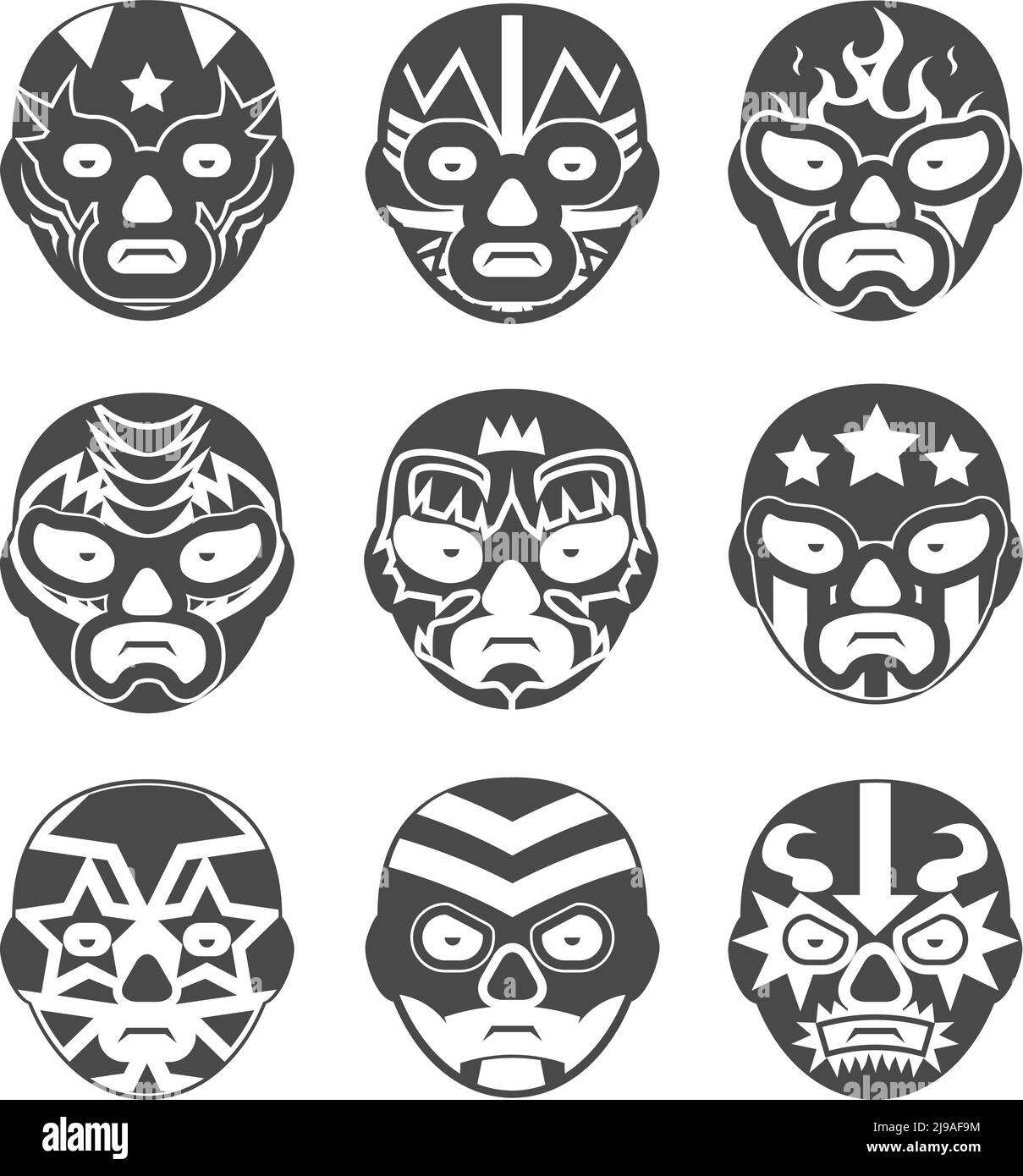 Lucha libre, máscaras de lucha mexicana iconos conjunto. Cara de