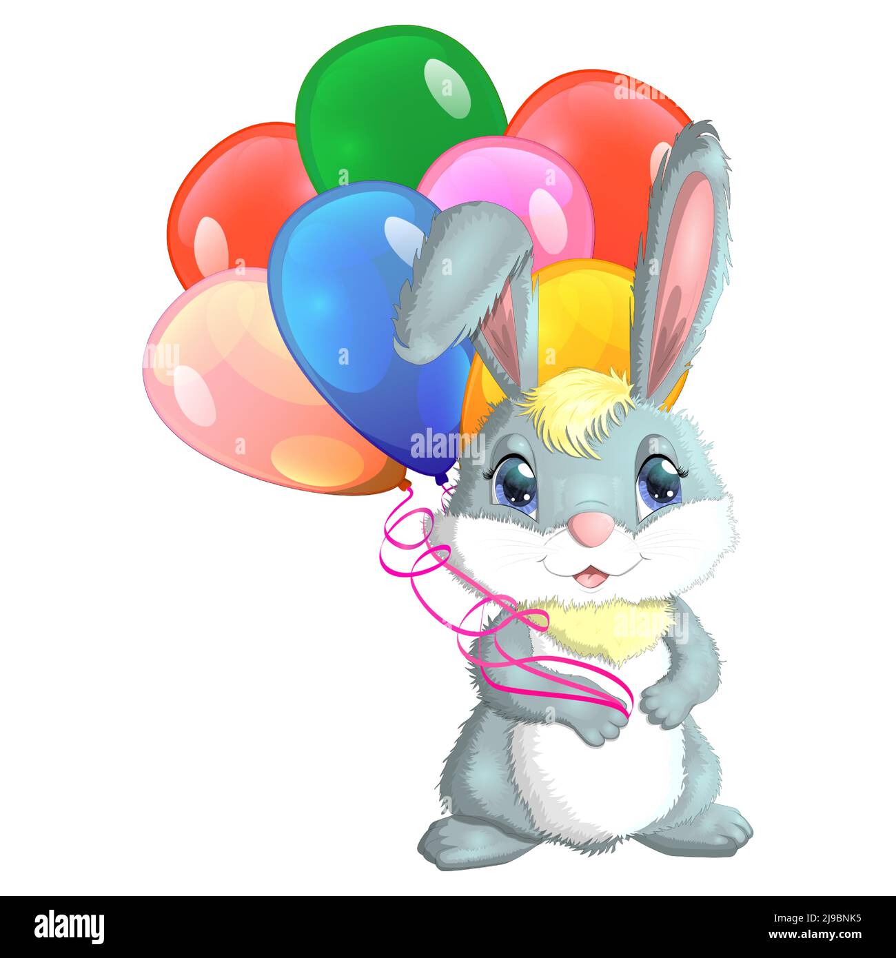 Conejo de dibujos animados, liebre con un montón de globos. Lindo carácter  infantil, símbolo del nuevo año chino 2023 Imagen Vector de stock - Alamy
