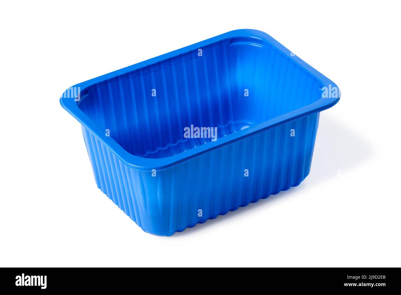 Recipiente de plástico azul para alimentos aislado sobre fondo blanco Foto de stock