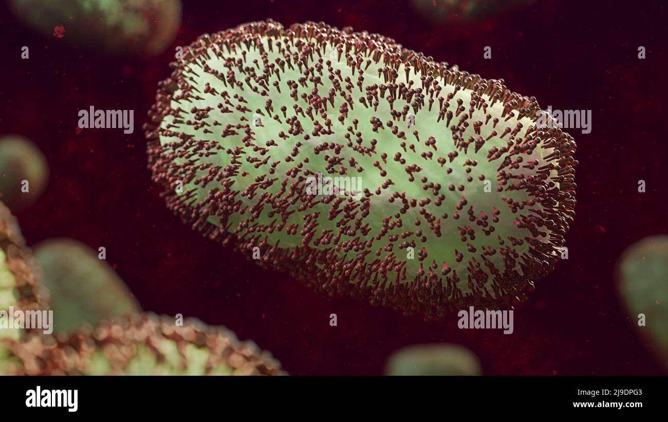 Virus de la viruela del simio, primer plano patógeno Foto de stock