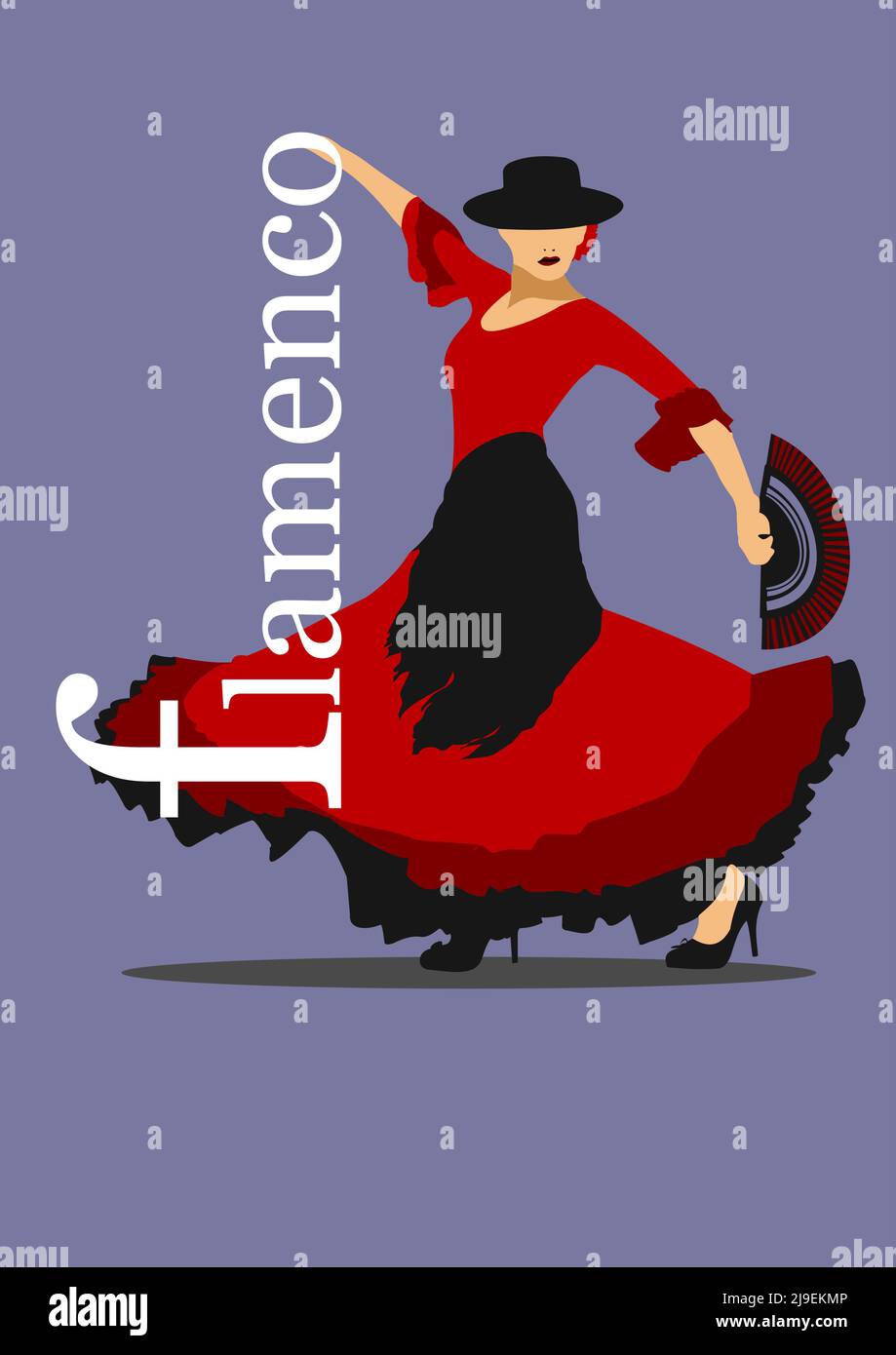 Hermosa joven bailando flamenco. Ilustración de Vector 3D Ilustración del Vector