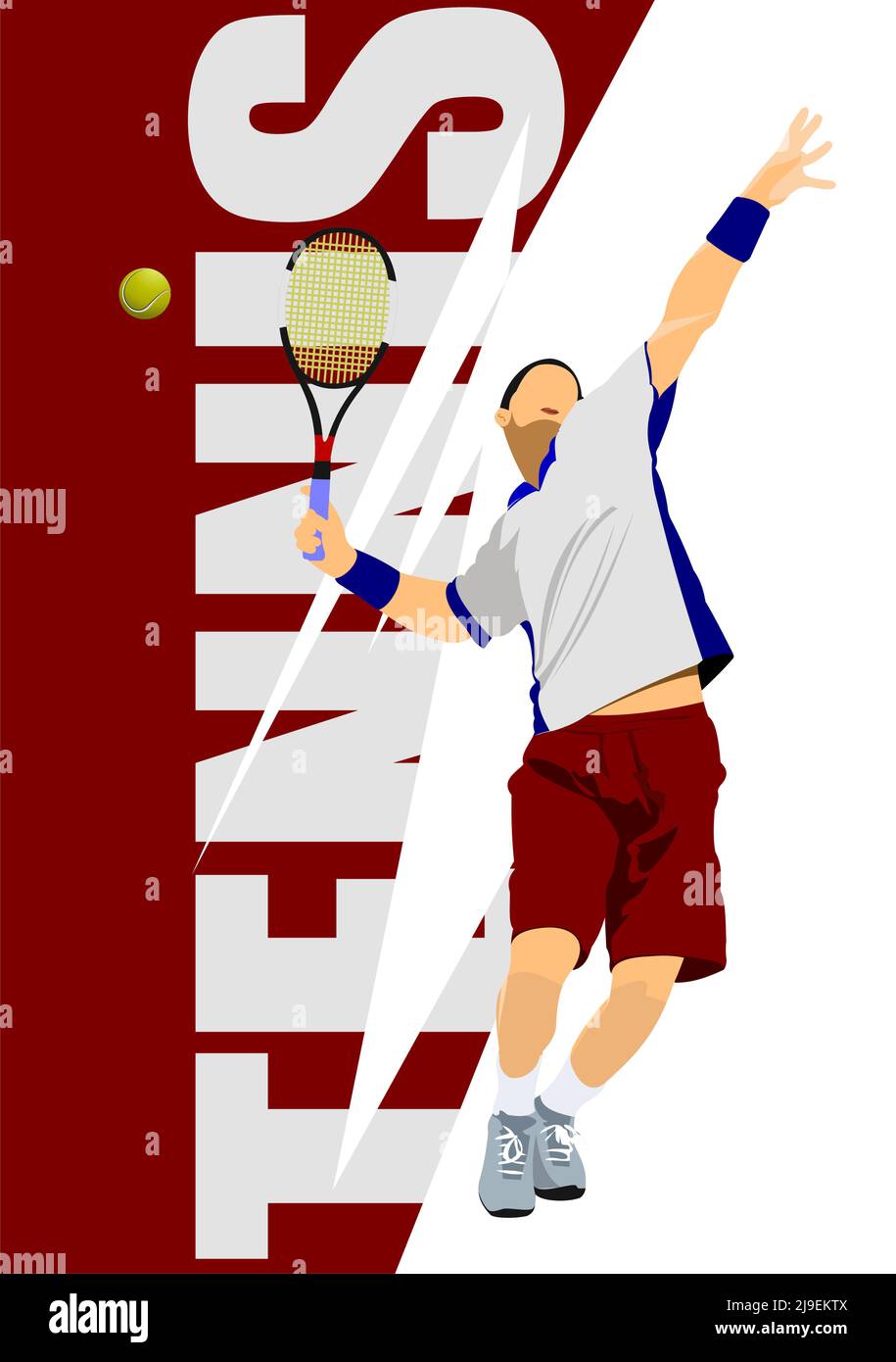 Jugador de tenis de hombre en camiseta roja ilustración vectorial de color  para diseñadores