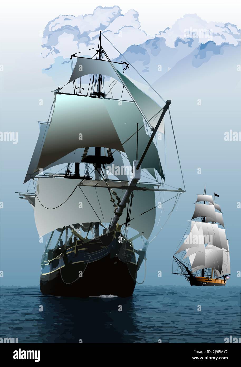 Dos barcos de vela antiguos. ilustración vectorial de 3d colores Imagen  Vector de stock - Alamy