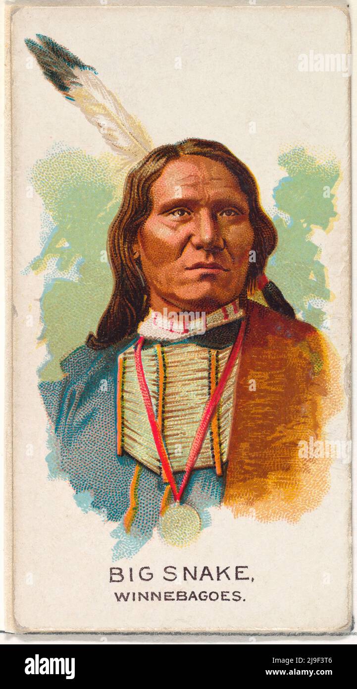 Retrato vintage de la serpiente grande, Winnebagoes, de la serie de los jefes indios americanos (N2) para las marcas de cigarrillos de Allen y Ginter 1888 tarjetas comerciales de th Foto de stock