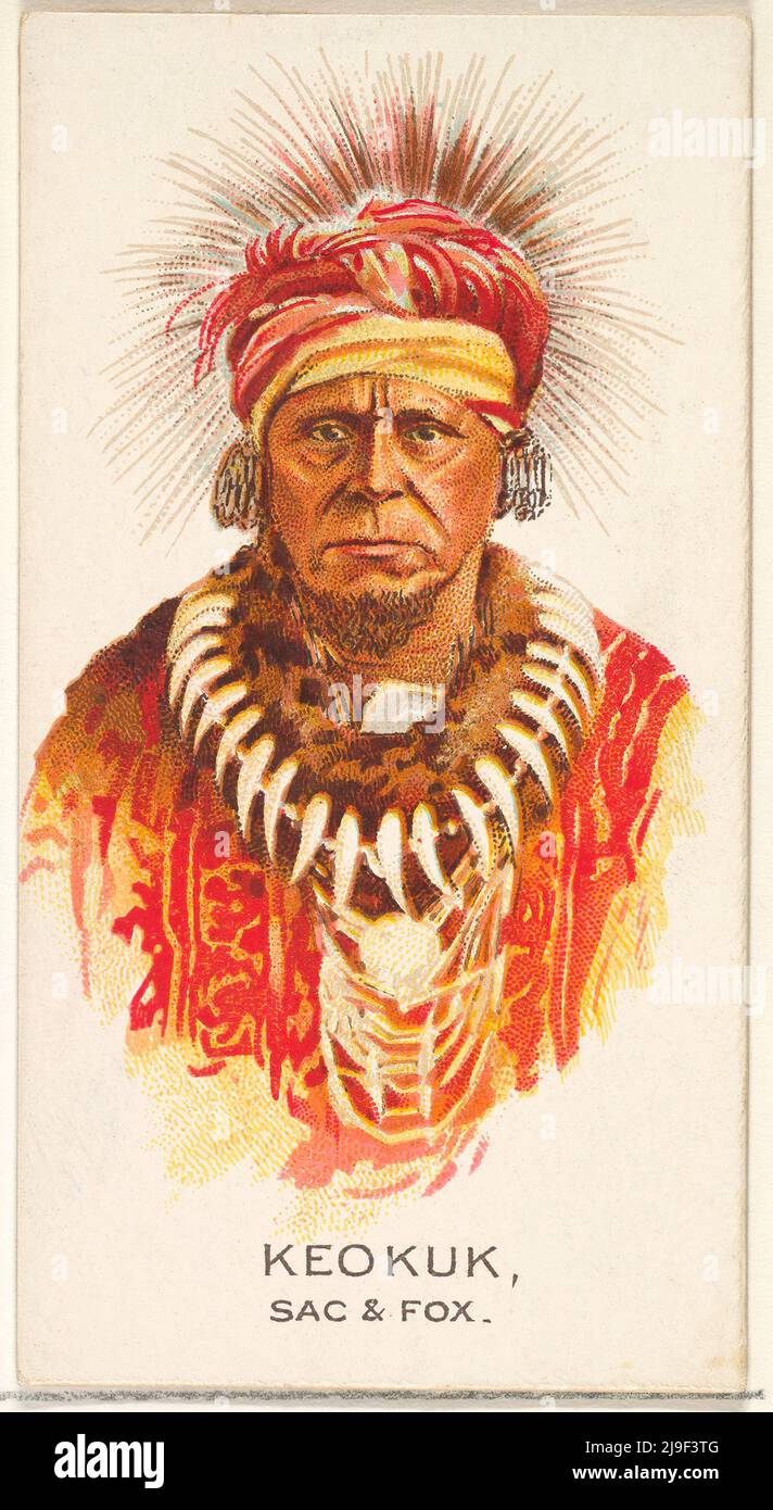 Tarjeta comercial vintage de Keokuk, Sac y Fox, de la serie American Indian Chiefs (N2) para Allen & Ginter Cigarrillos Marcas 1888 Foto de stock
