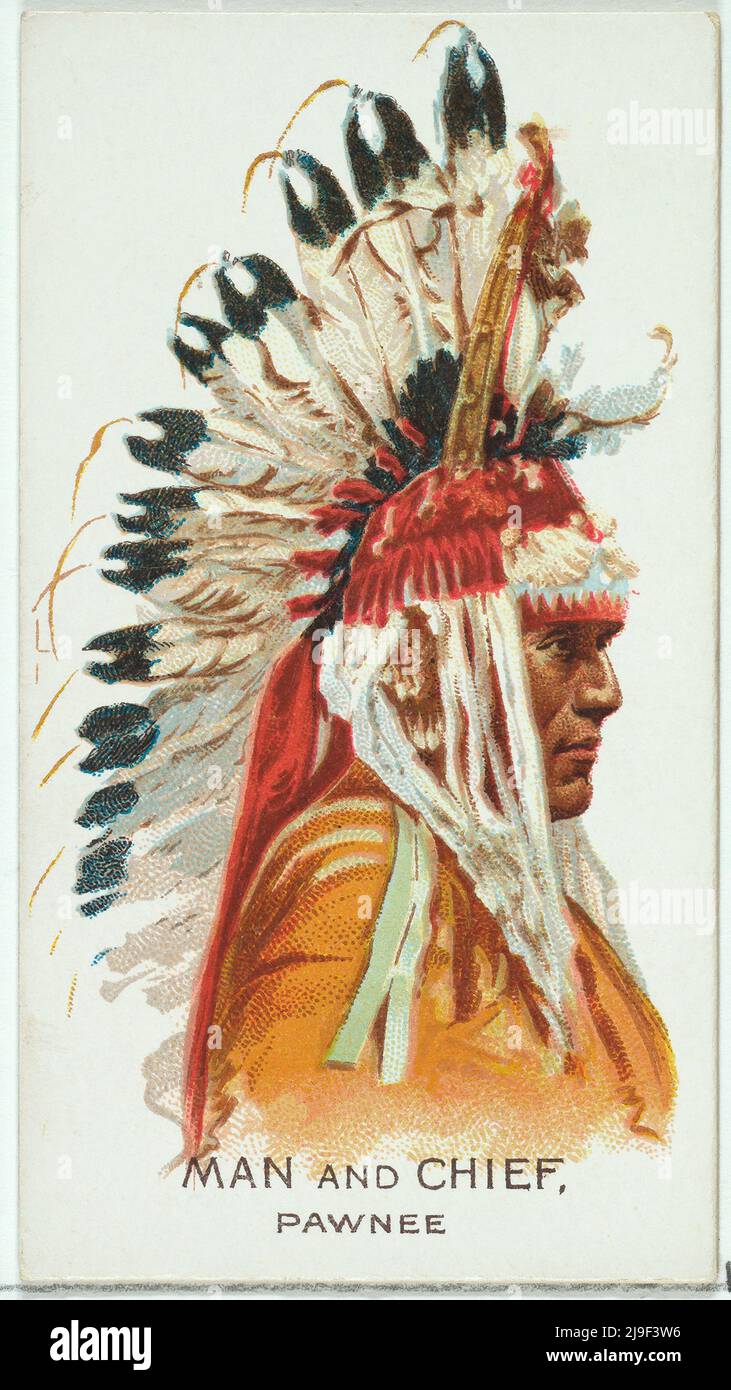 Hombre y Jefe, Pawnee, de la serie de los jefes indios americanos (N2) para las marcas de cigarrillos Allen y Ginter 1888 Tarjetas comerciales de la 'American Indian Chi Foto de stock