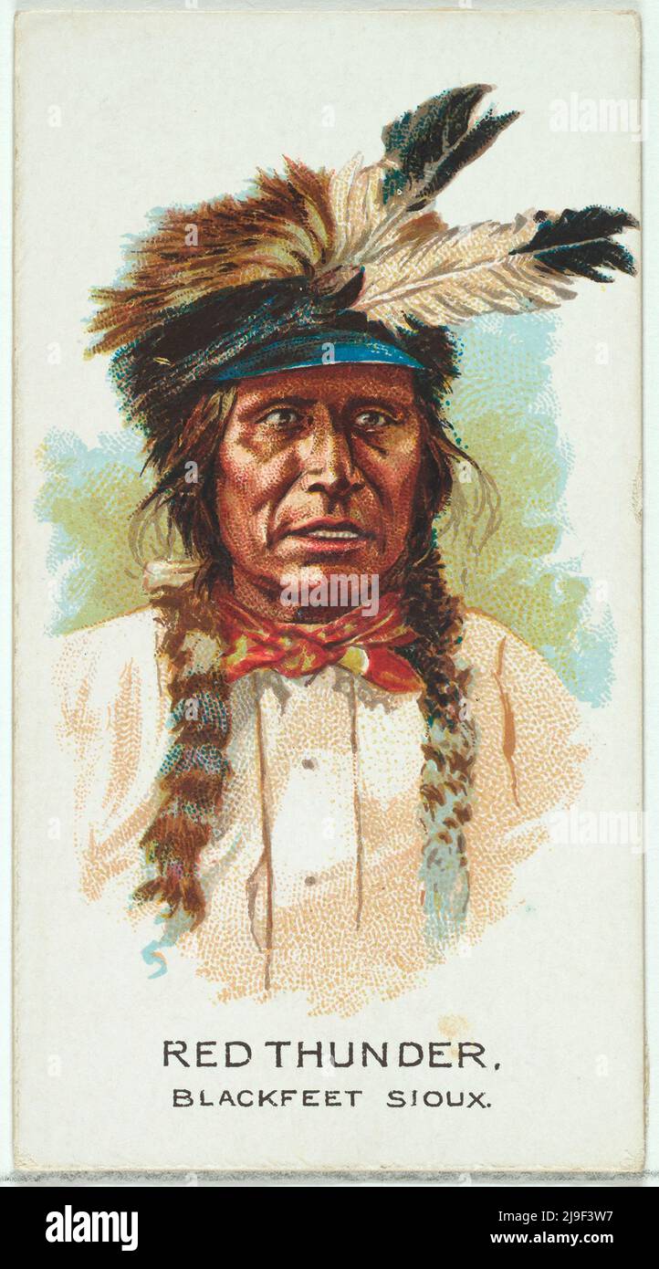 Tarjeta comercial vintage de Red Thunder, Blackfeet Sioux, de la serie de American Indian Chiefs (N2) para Allen & Ginter Cigarrillos Marcas 1888 Tarjetas comerciales Foto de stock