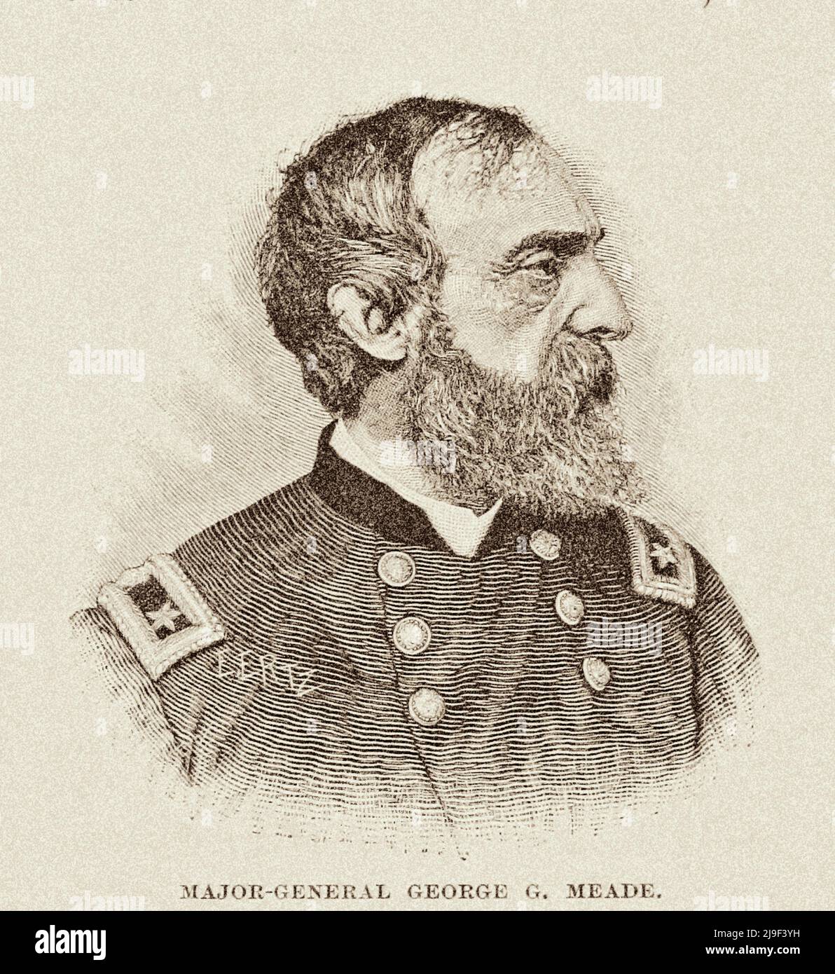 Guerra Civil Americana. Retrato del general de la Unión George Gordon Meade, oficial del Ejército de los Estados Unidos y Comandante del Ejército del Potomac Foto de stock
