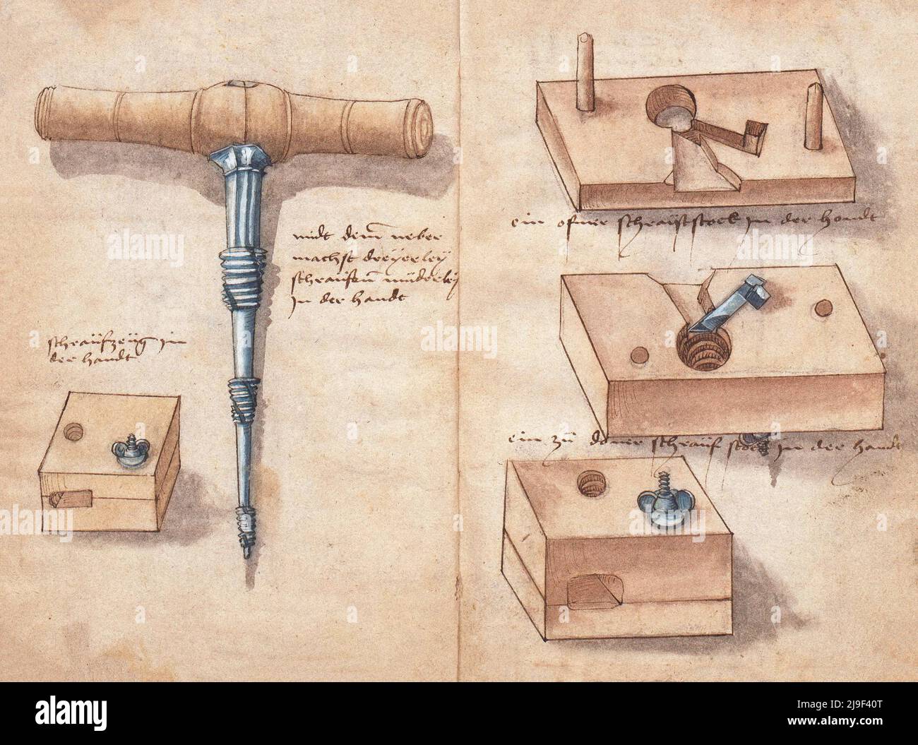 Carpintería medieval, muebles y otras artesanías: Las herramientas de Martin Löffelholz (1505) Löffelholtz Codex. Ilustraciones y descripciones de todo tipo Foto de stock